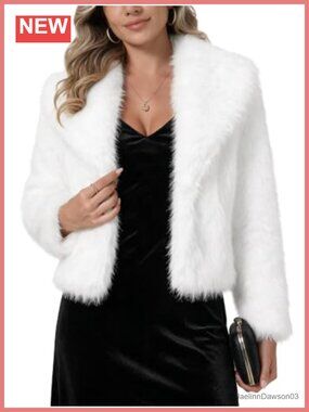 Faux Fur Coat Shawl Collar Short Crop Jacket Winter Outerwear